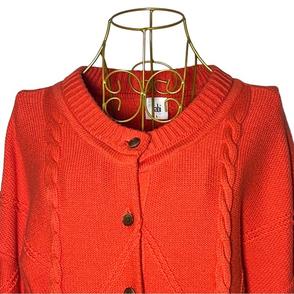 Cabi Orange Cable Knit Button Front Cardigan Sweater w/ Colorful Placket, Large - Picture 9 of 16